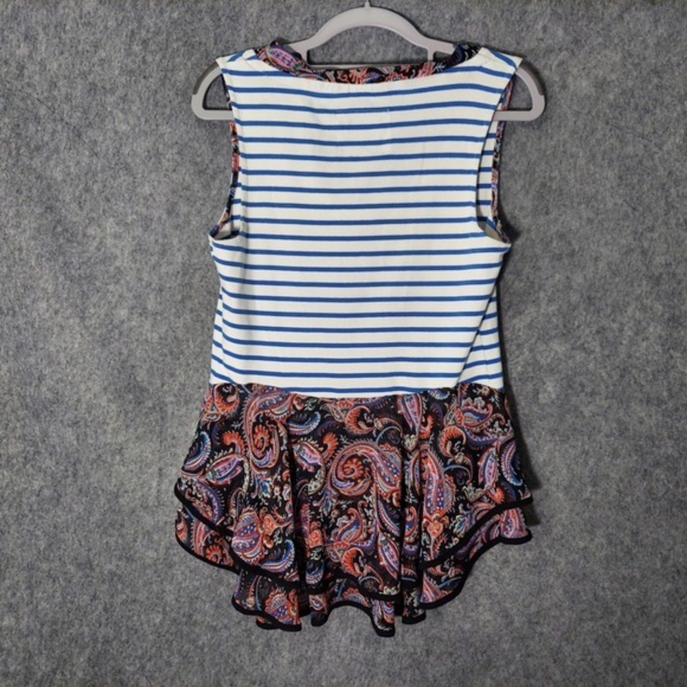 Anthropologie Postmark Tunic S Mix Print Hi‎ Lo Ruffle Chiffon Stretch Coastal - Picture 14 of 16
